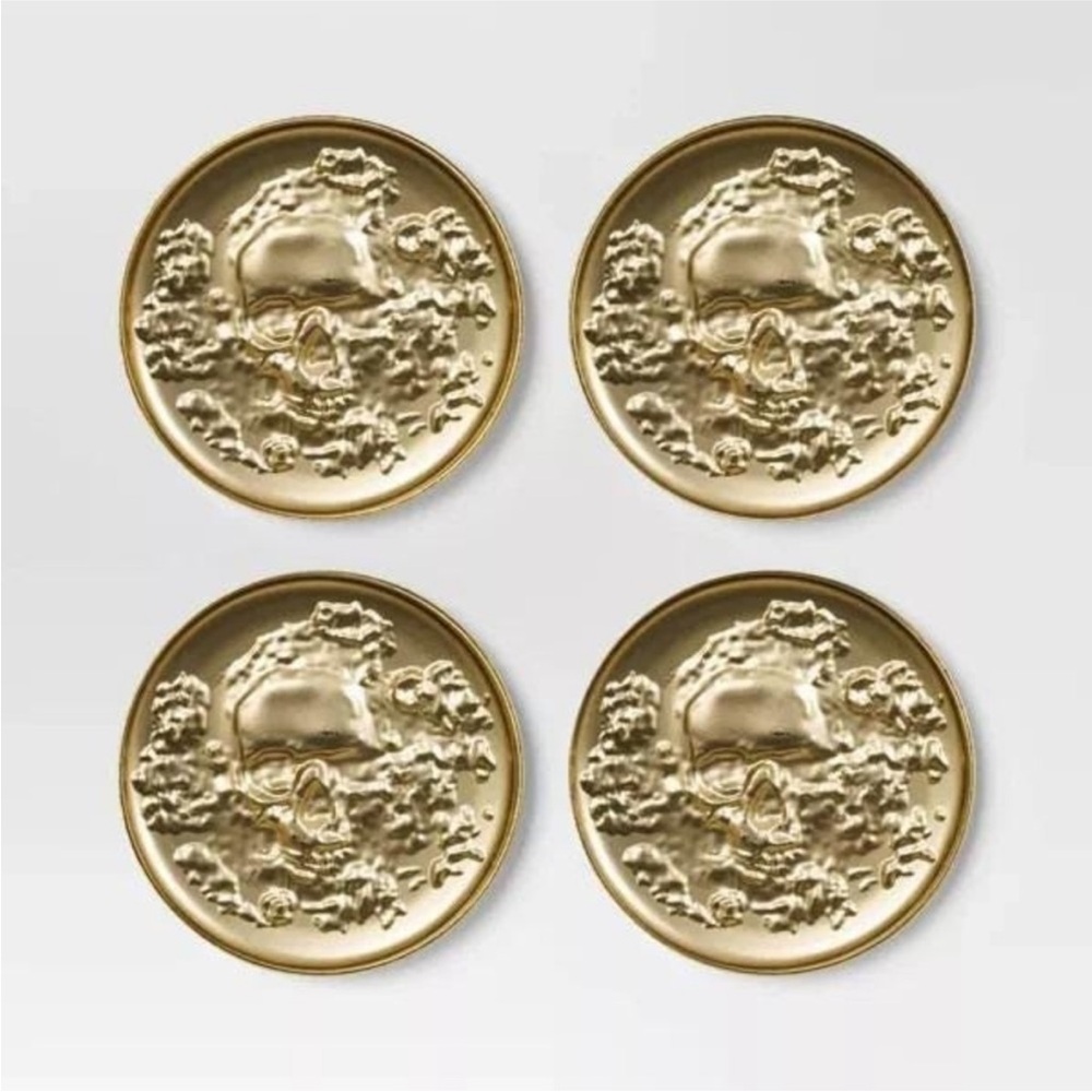 THRESHOLD NWT 4pk gold metal skull coaster set 4.25”